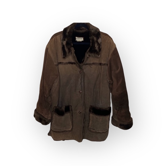 Bagatelle ๐ค Leather Shearling Lined Chore Rancher Duffle Coat ๐ค Fur Trim ๐ค XL - Picture 2 of 16